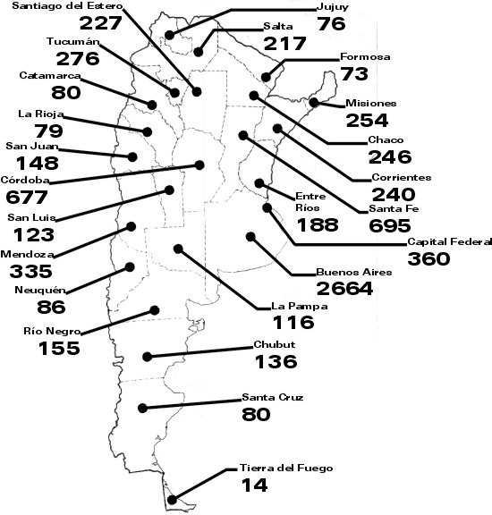 Mapa de total de muertos durante el 2008 en la Argentina