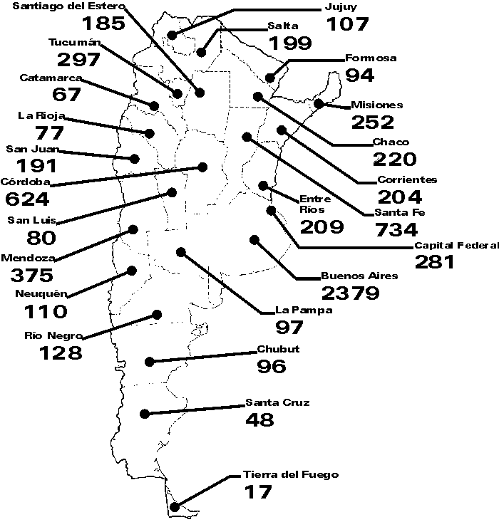 Mapa de total de muertos durante el 2008 en la Argentina