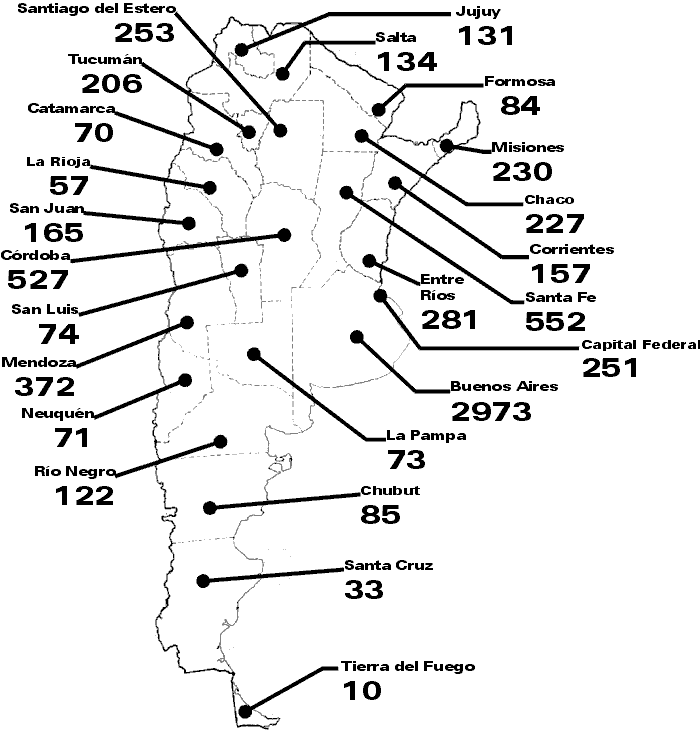 Mapa de total de muertos durante el 2008 en la Argentina