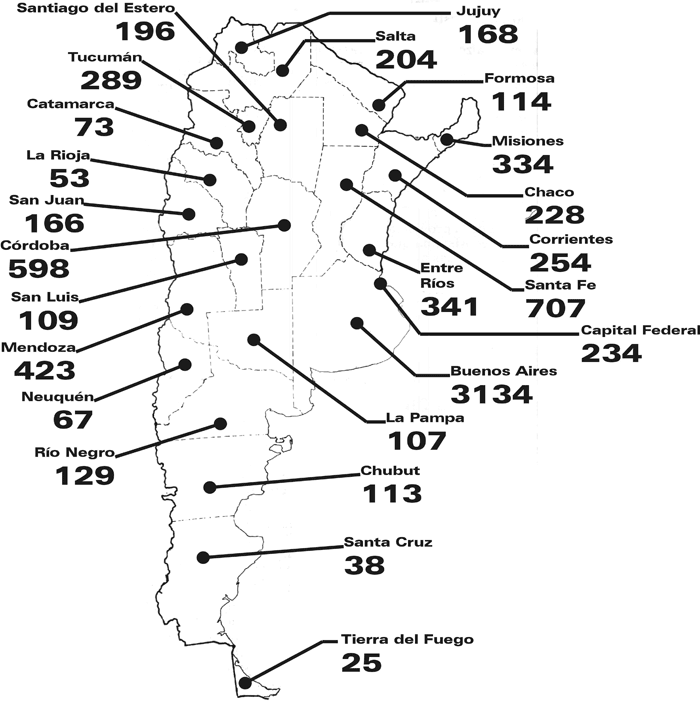 Mapa de total de muertos durante el 2008 en la Argentina