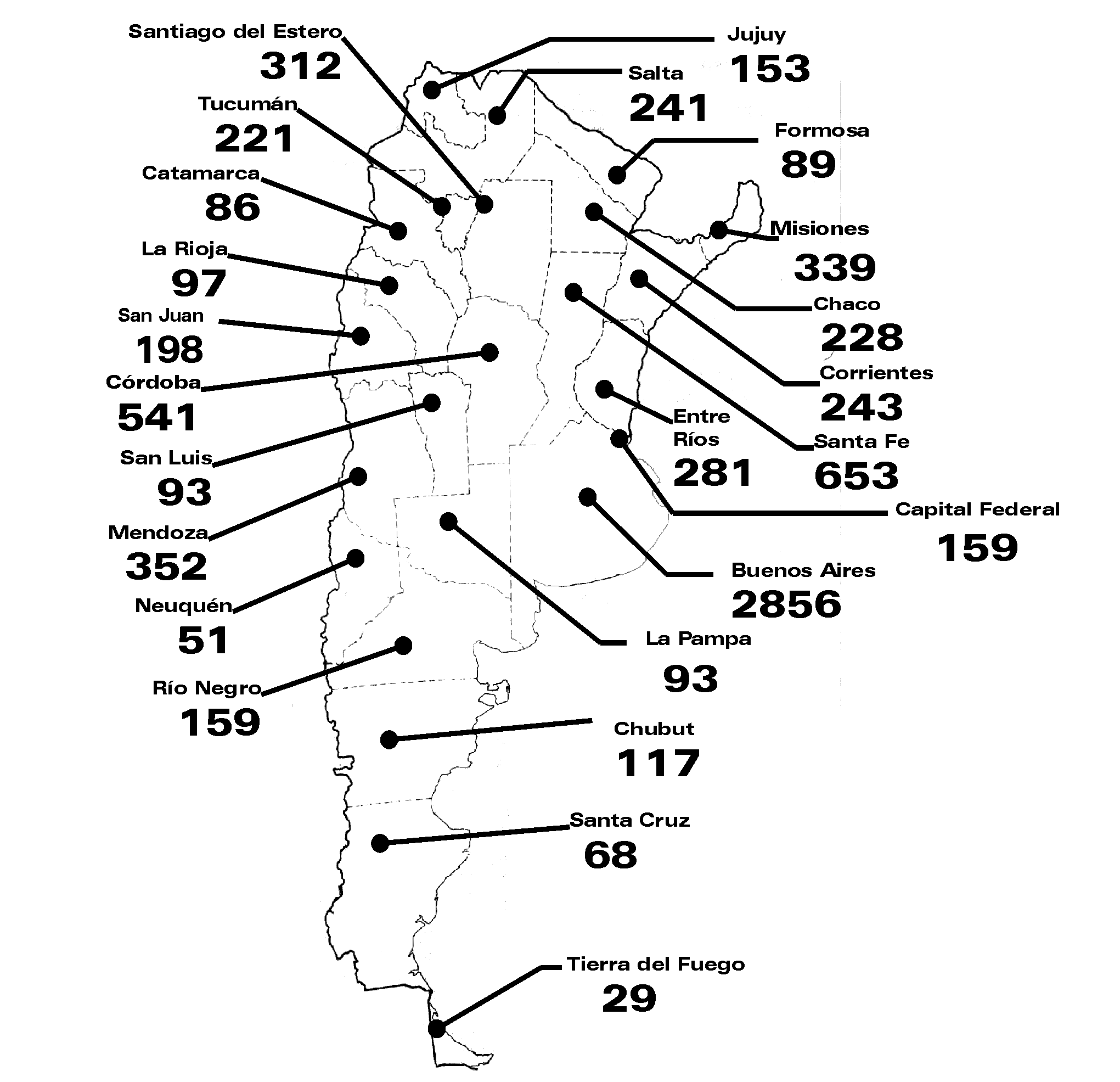 Mapa de total de muertos durante el 2010 en la Argentina