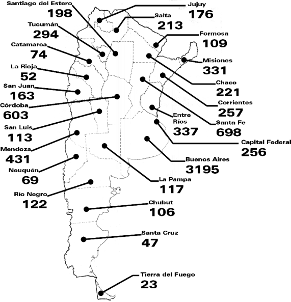 Mapa de total de muertos durante el 2008 en la Argentina